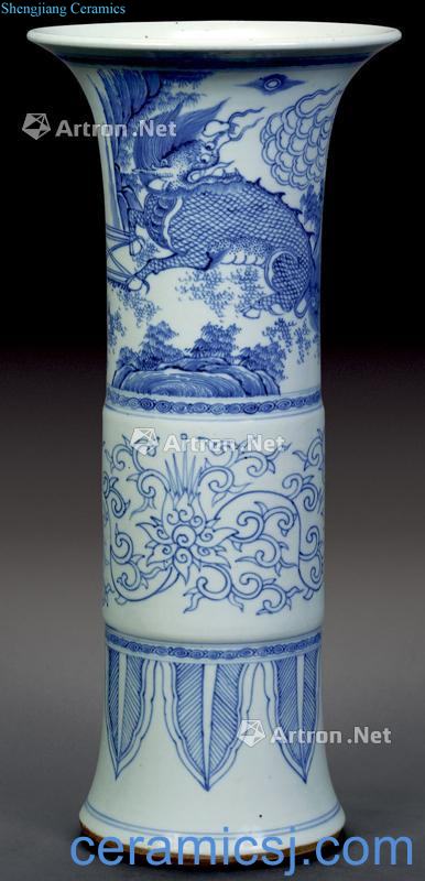Qing dynasty blue-and-white uncluttered kylin grain vase with flowers