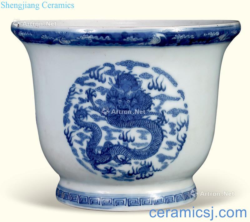 qing Blue and white dragon flowerpot