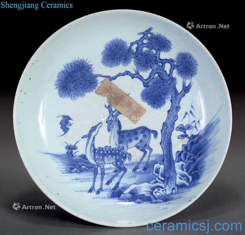Qing qianlong Blue and white pine deer plate