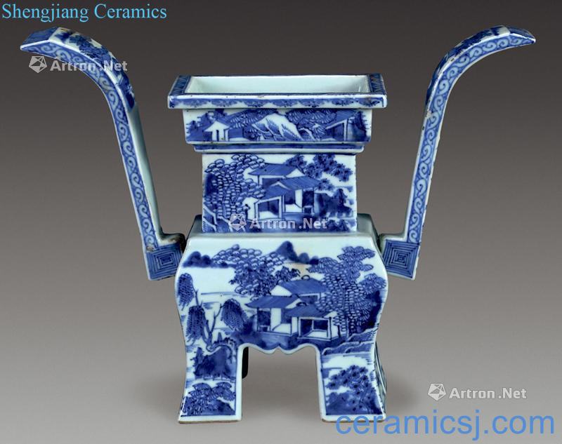 Mid qing Blue and white landscape censer