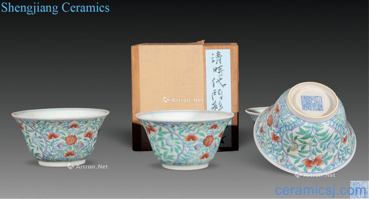 Qing bucket colors branch to offer them flowers (four pieces)