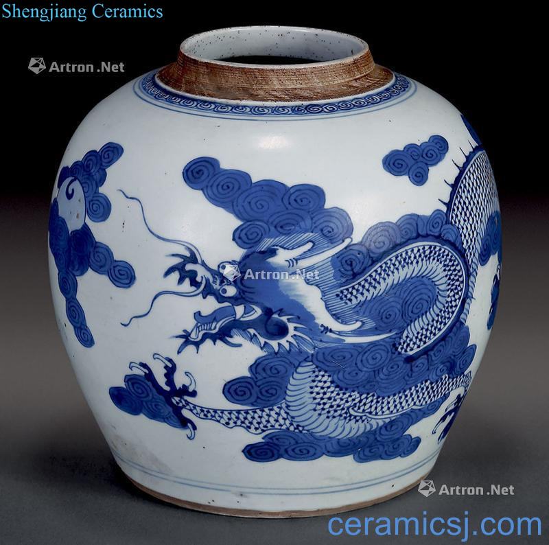 Mid qing Blue and white dragon tank