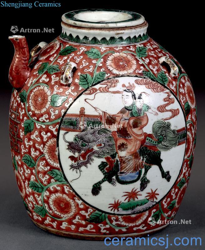 Qing dynasty pot of multicoloured medallion characters