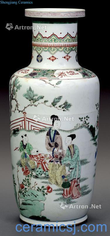 Qing dynasty wooden stick bottle colorful characters