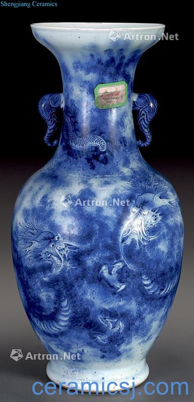 qing Blue and white glaze elephant statue of dragon pattern