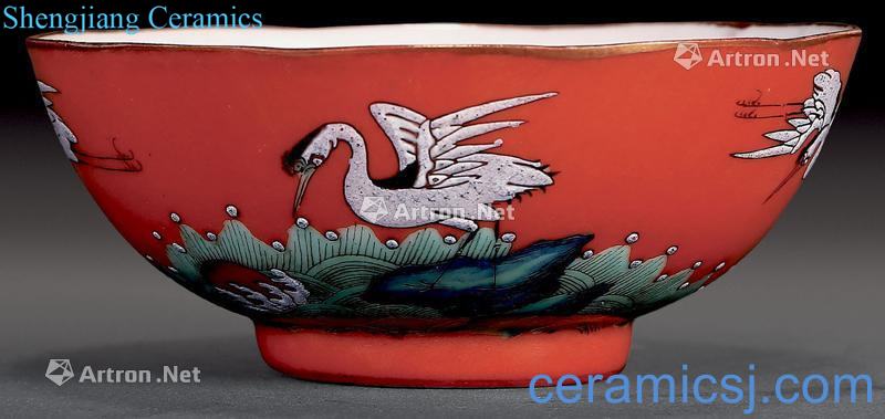 Black coral pastel cranes bowl