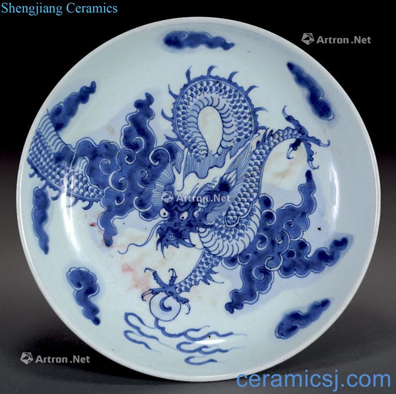Qing yongzheng Blue and white dragon disc