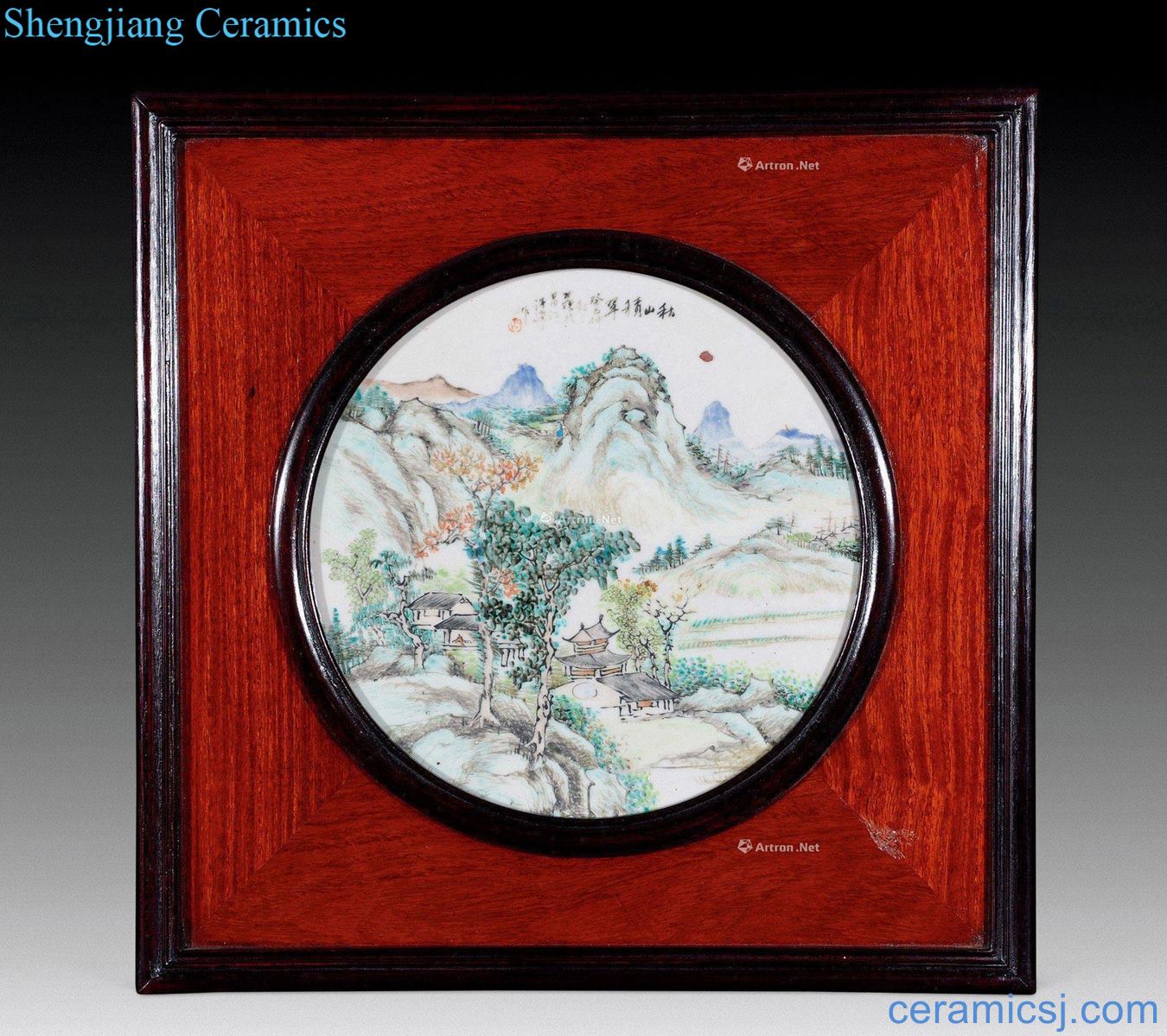 qing The deepest water is the xu shallow color is purple mountain and water garden porcelain plate
