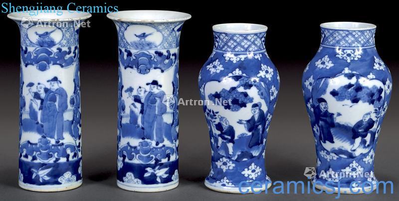 The late qing dynasty Blue ice plum medallion figure bottles, cans (four pieces)