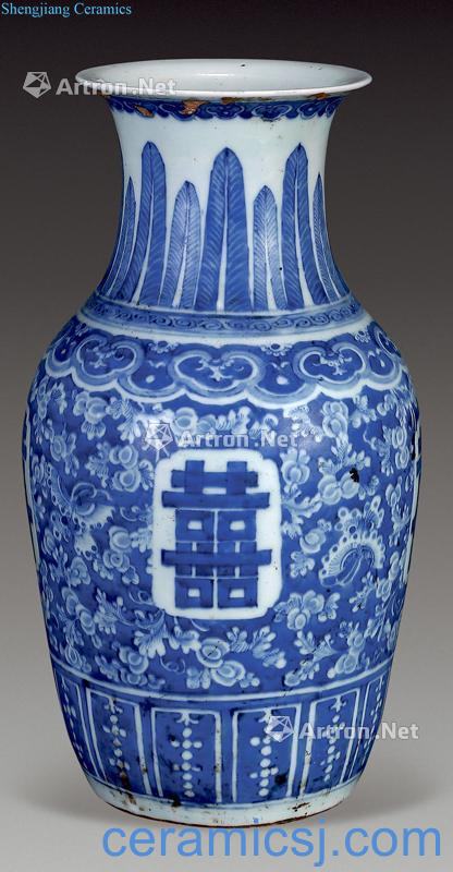Mid qing Blue and white happy character bottle