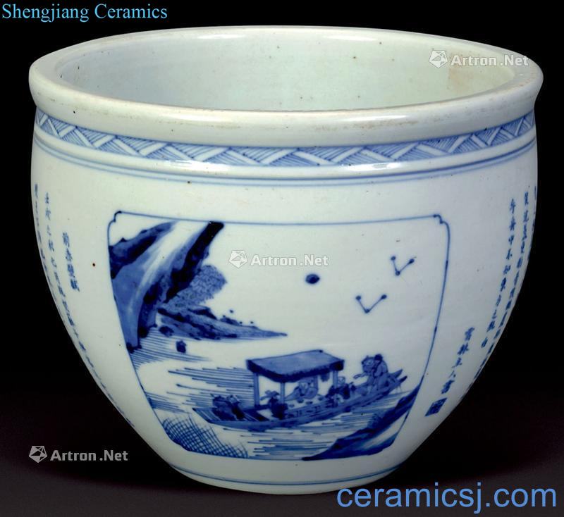 qing Blue and white verse cylinder