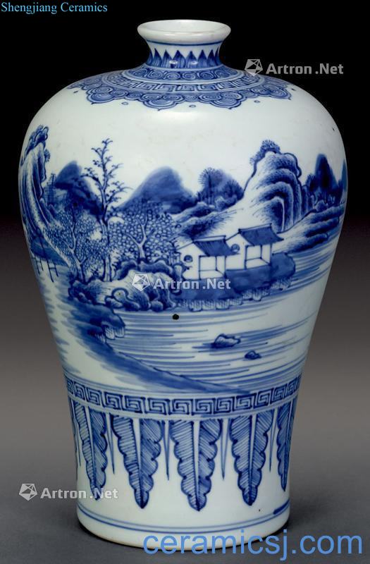 qing Blue and white landscape pattern mei bottles