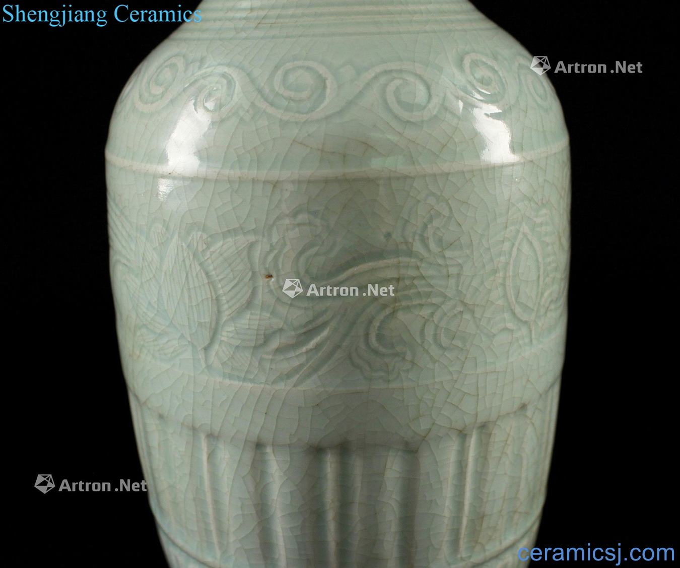 Song dynasty's shadow blue glaze carved flowers bowstring grain ears