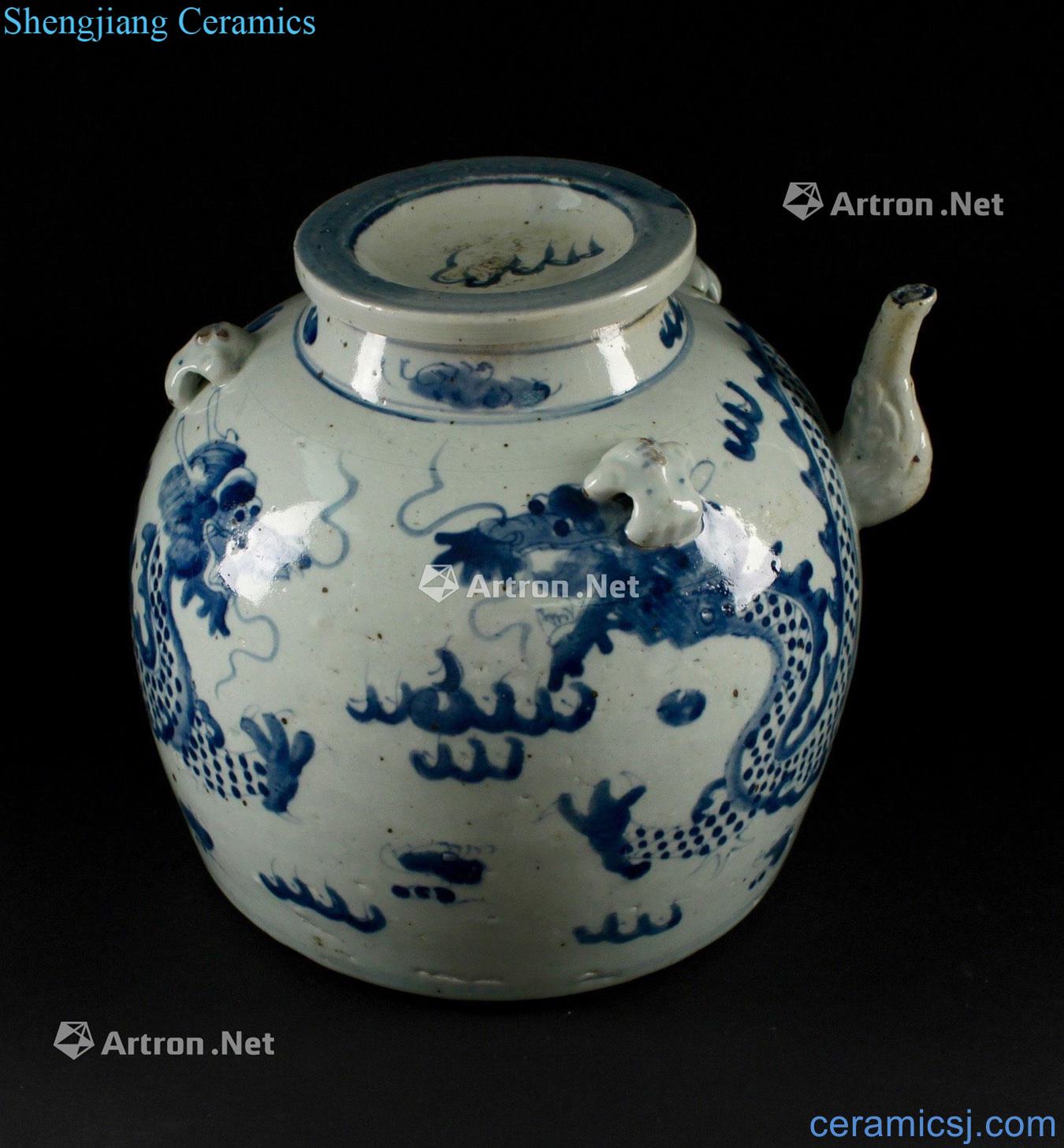 Late Ming dynasty Blue and white dragon three POTS