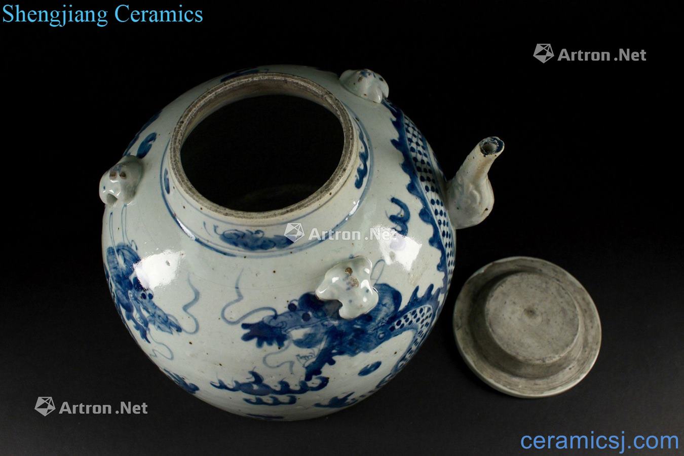 Late Ming dynasty Blue and white dragon three POTS