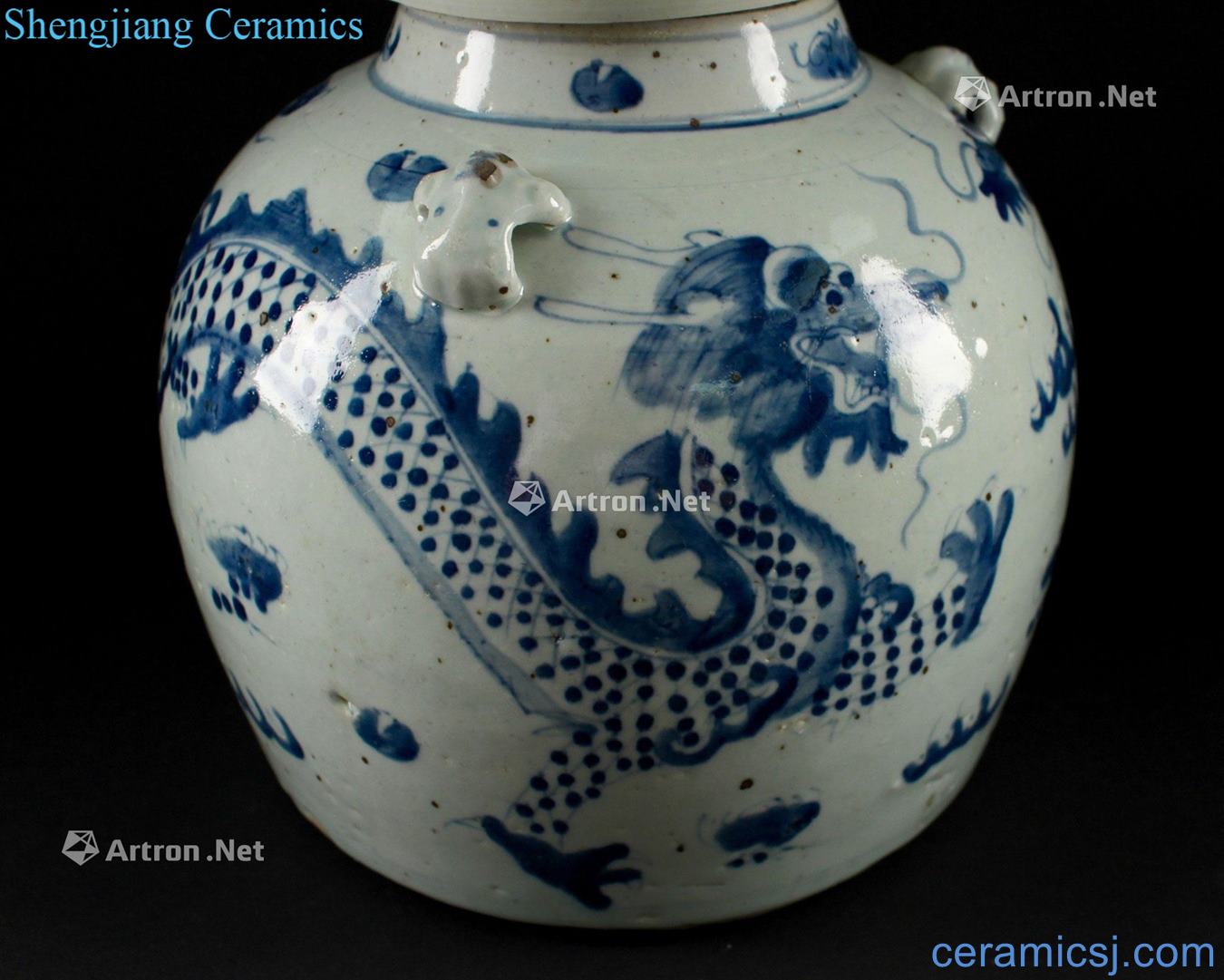 Late Ming dynasty Blue and white dragon three POTS