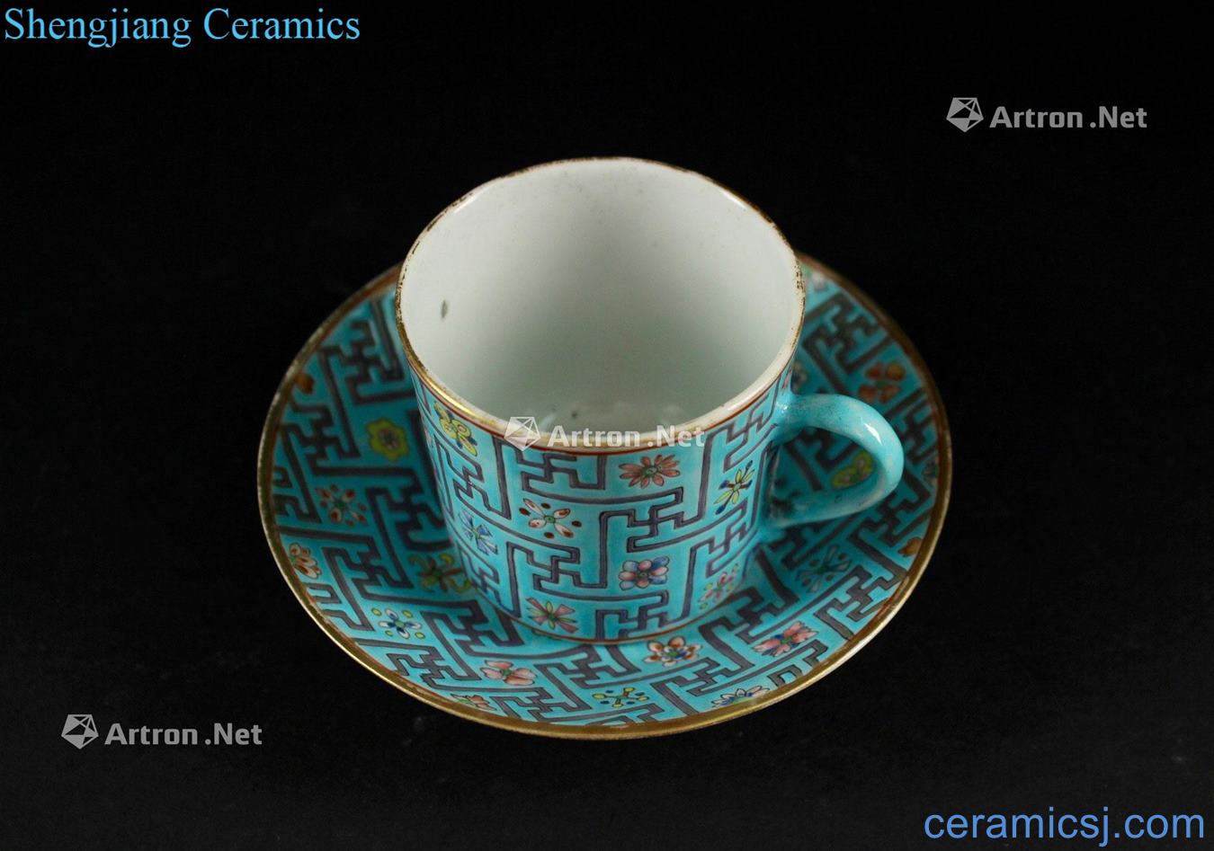Pastel reign of qing emperor guangxu turquoise colour handless small word lines plate (a)