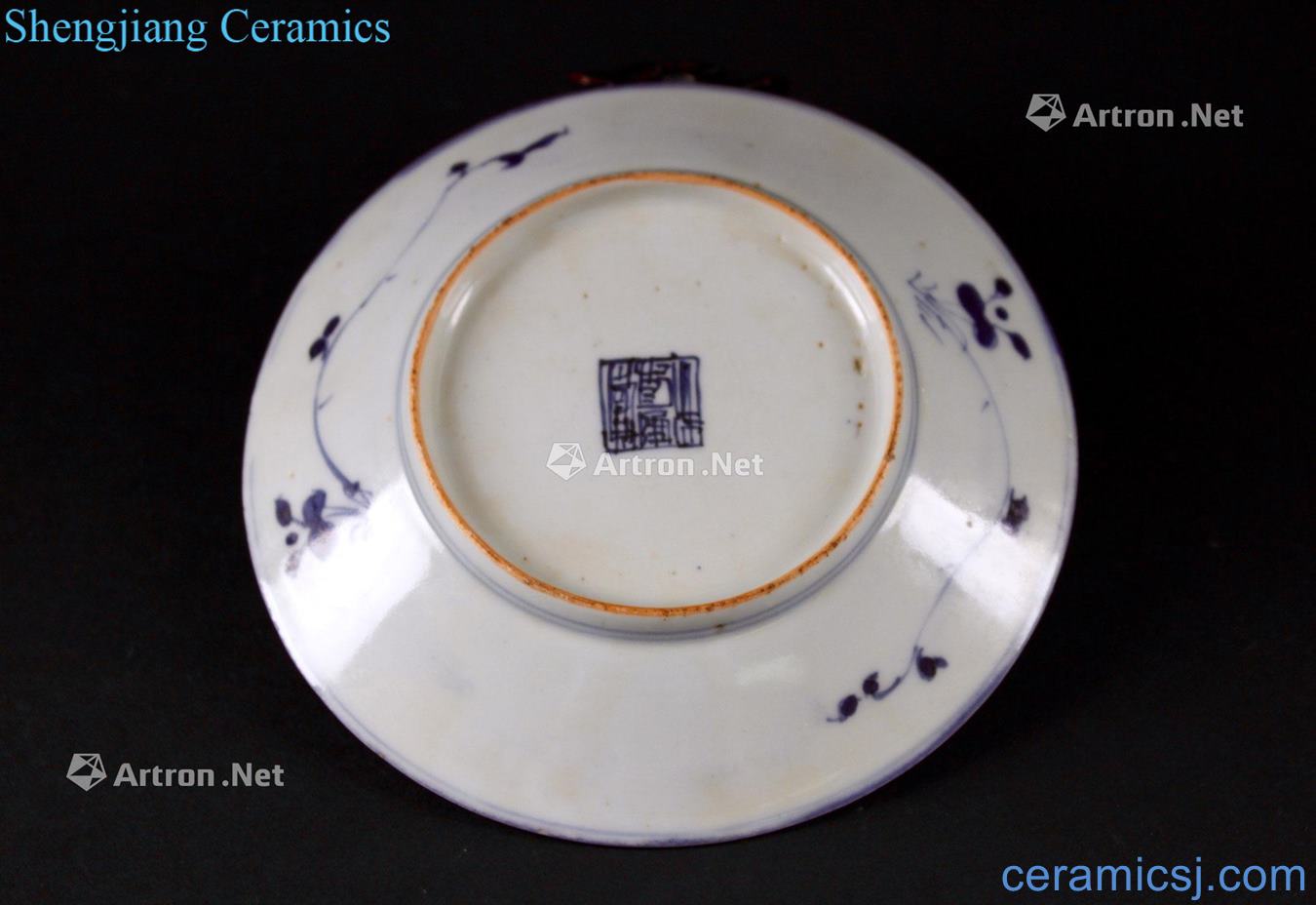 Qing qianlong Blue and white flower pattern plate fold branches