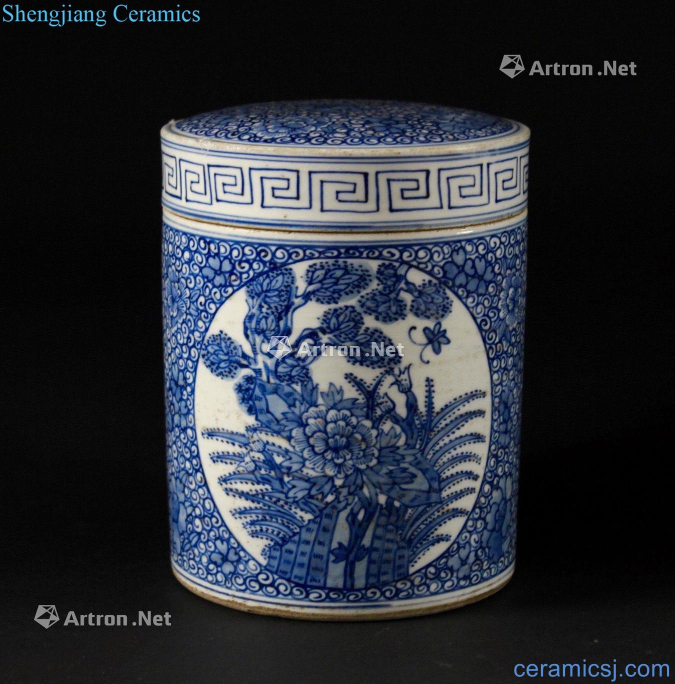 Mid qing Blue and white medallion flower butterfly tattoo tea pot