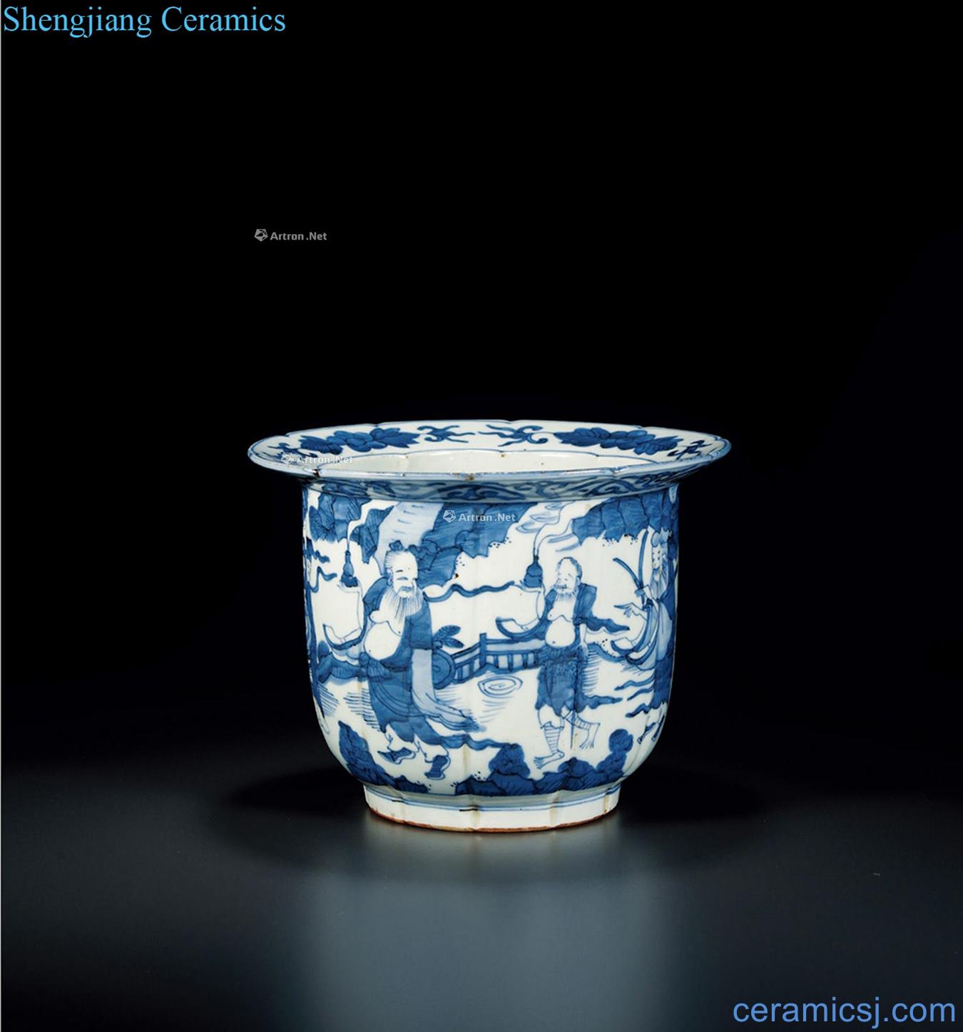 qing Blue and white kwai mouth basin of the eight immortals characters