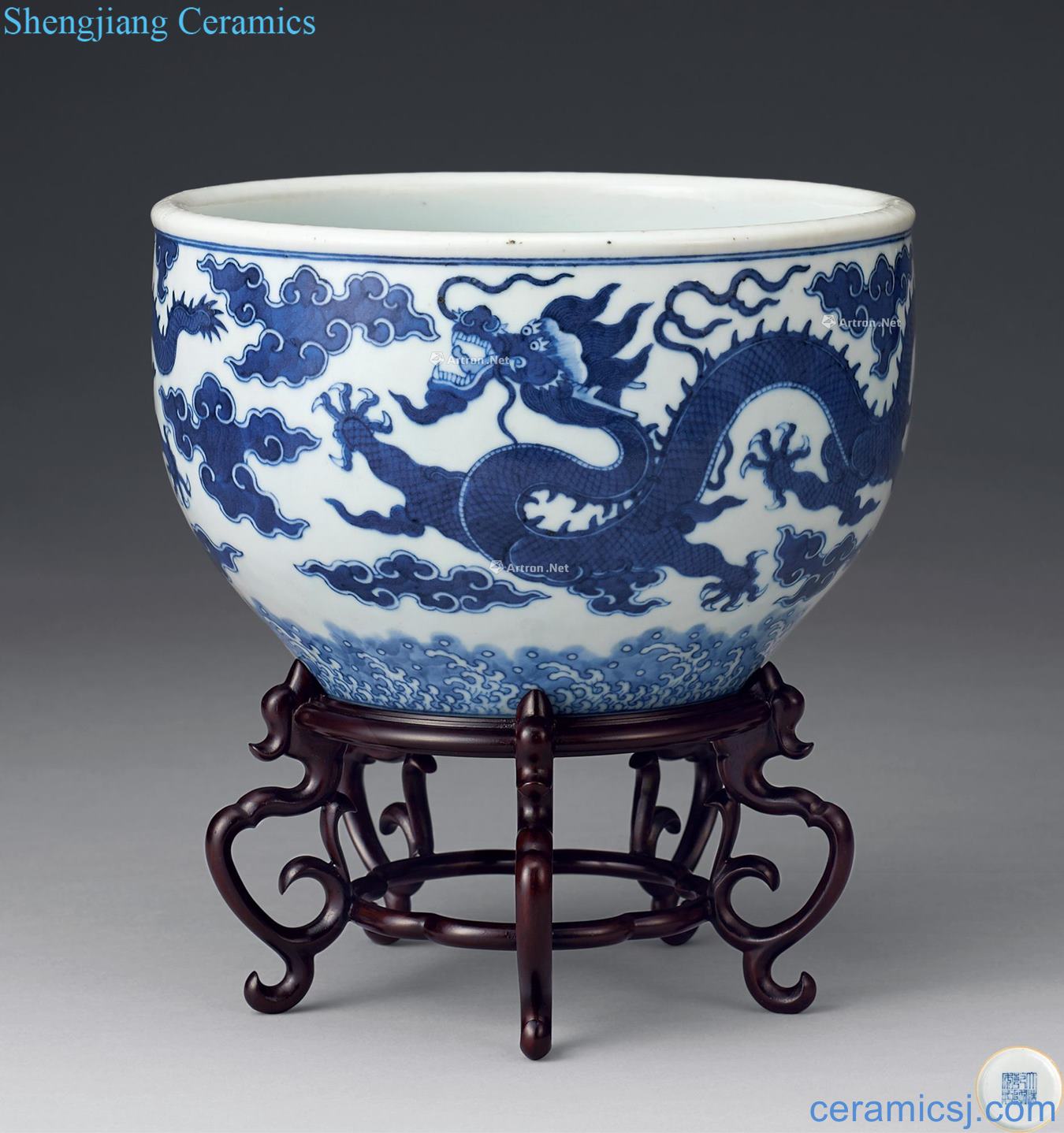 Qing qianlong Blue sea YunLongWen cylinder