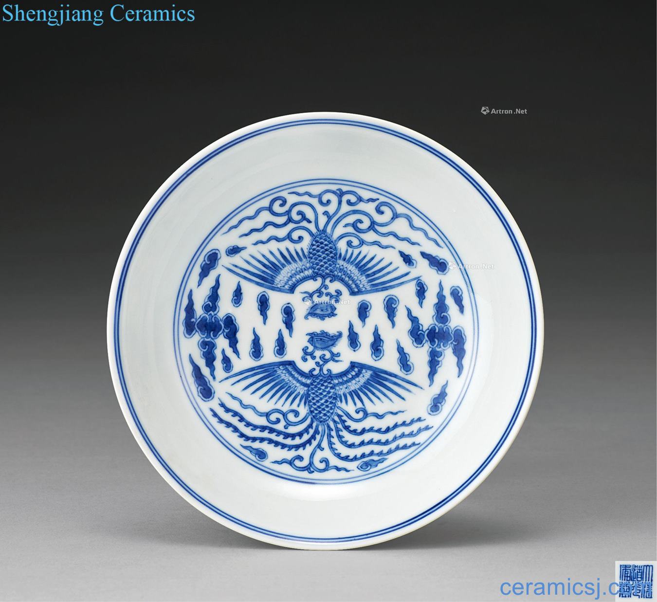 Qing daoguang Blue and white double phoenix grain dishes
