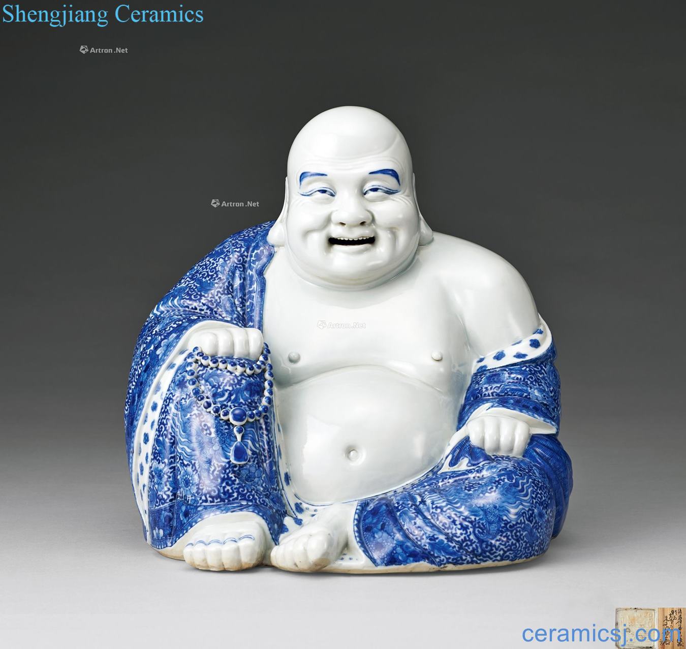 qing Blue and white smiling Buddha