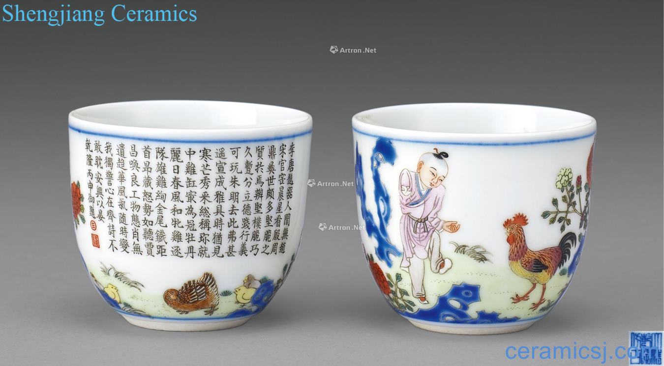 Qing qianlong pastel cylinder cup chicken (a)