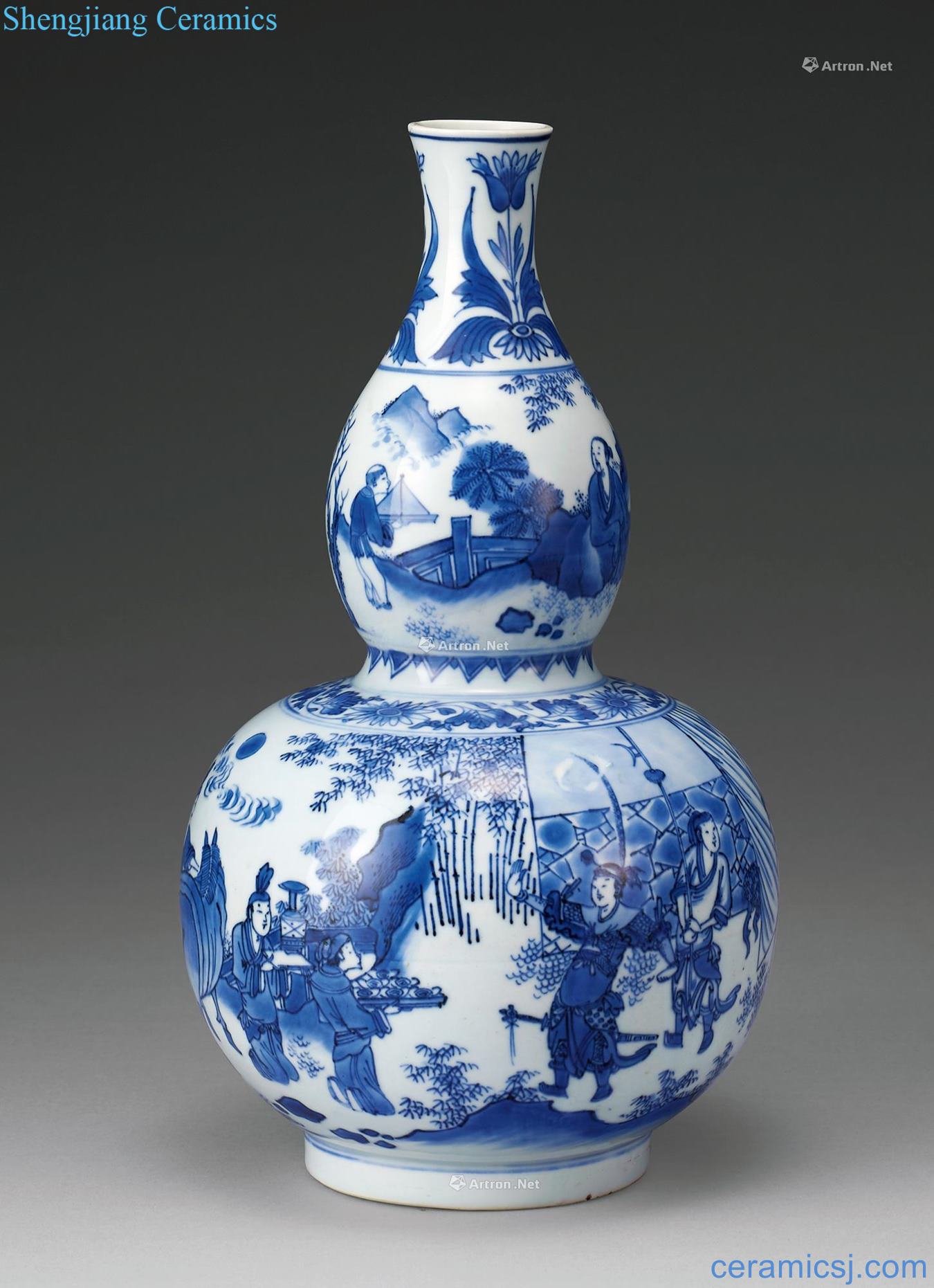 Qing shunzhi Stories of blue and white gourd bottle