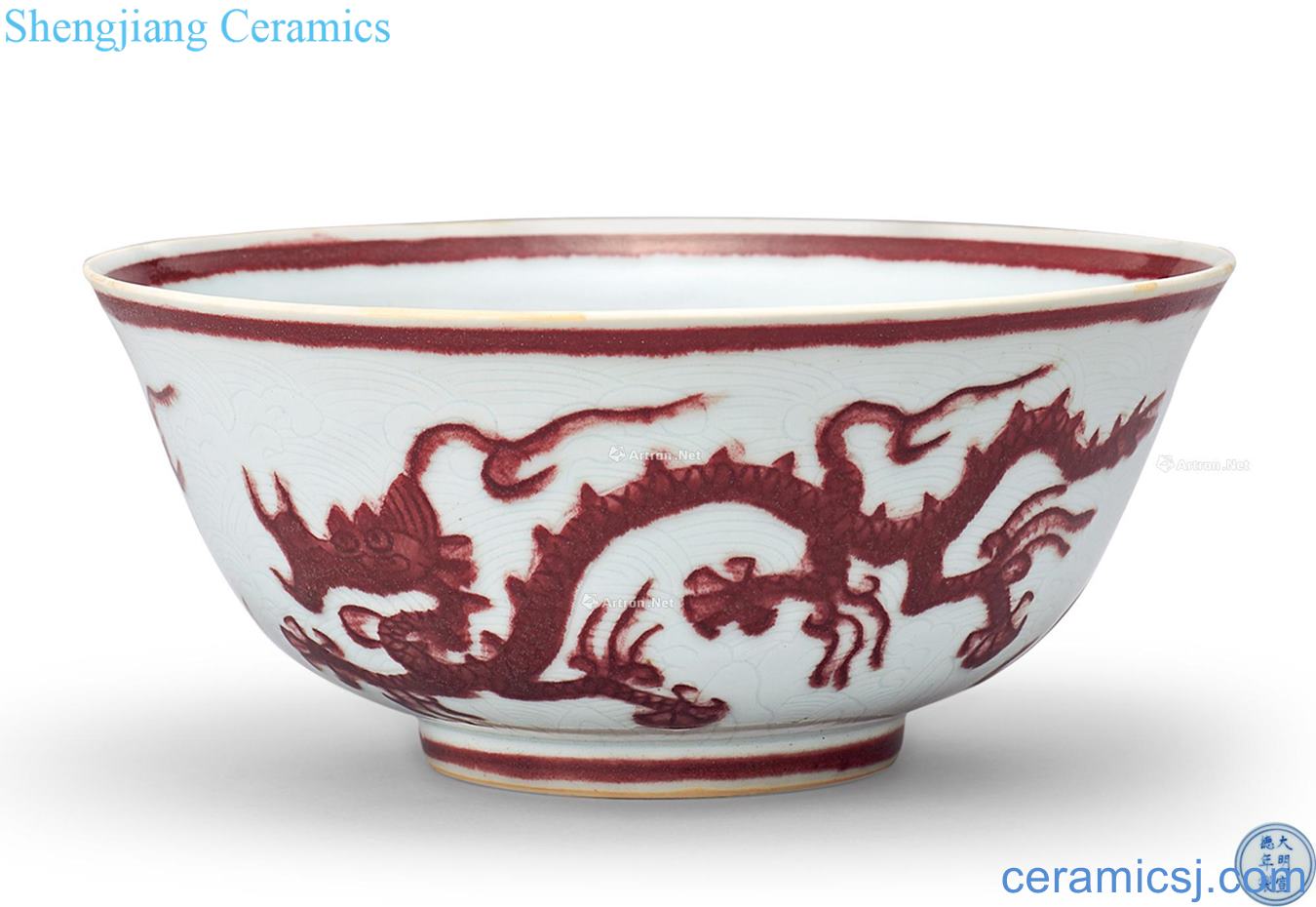 Ming xuande Dark moment seawater youligong red dragon grain dishes