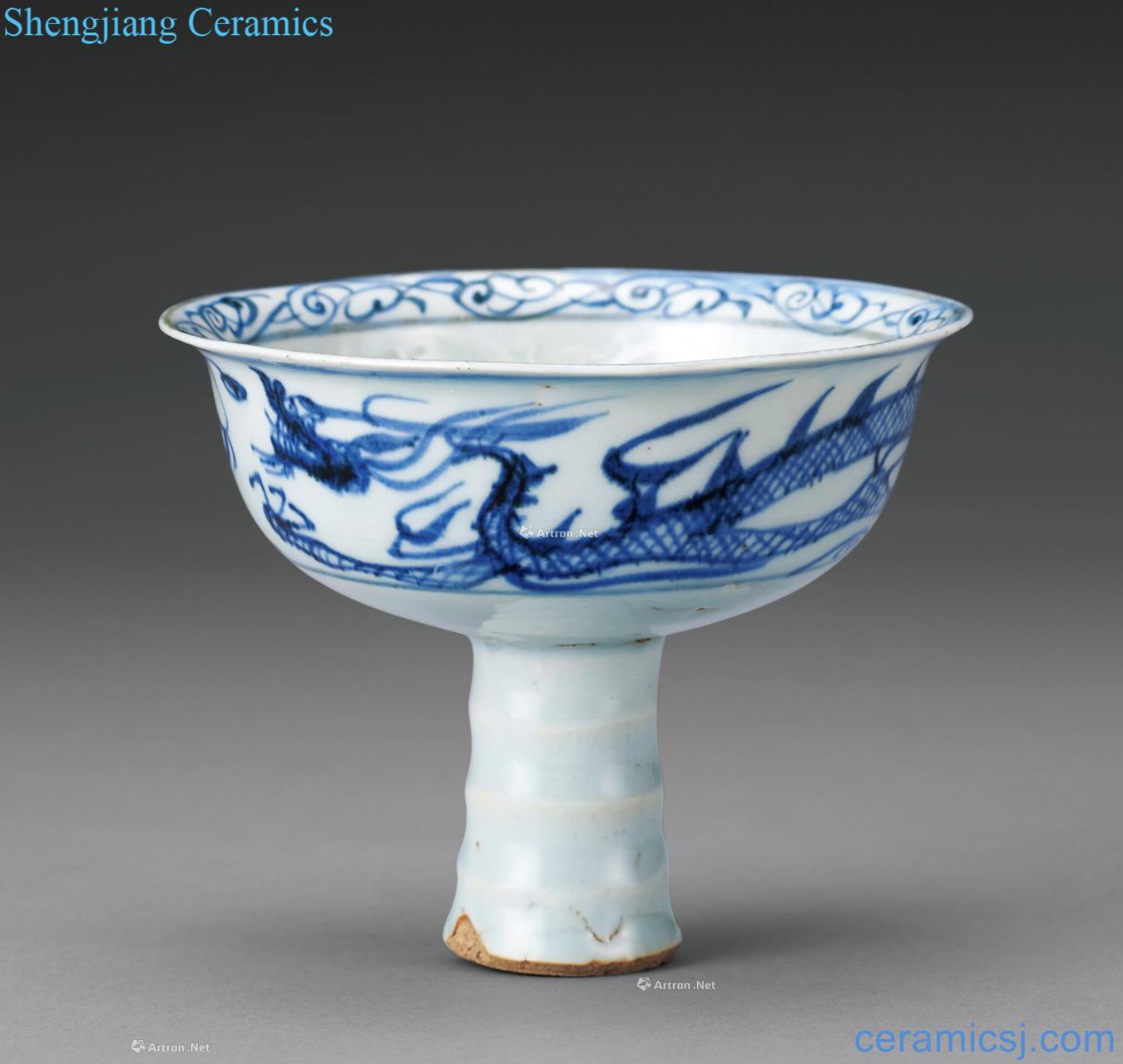 yuan Blue and white stamps dragon footed bowl