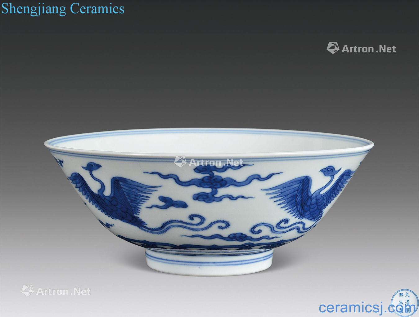 The qing emperor kangxi Blue and white YunFeng green-splashed bowls