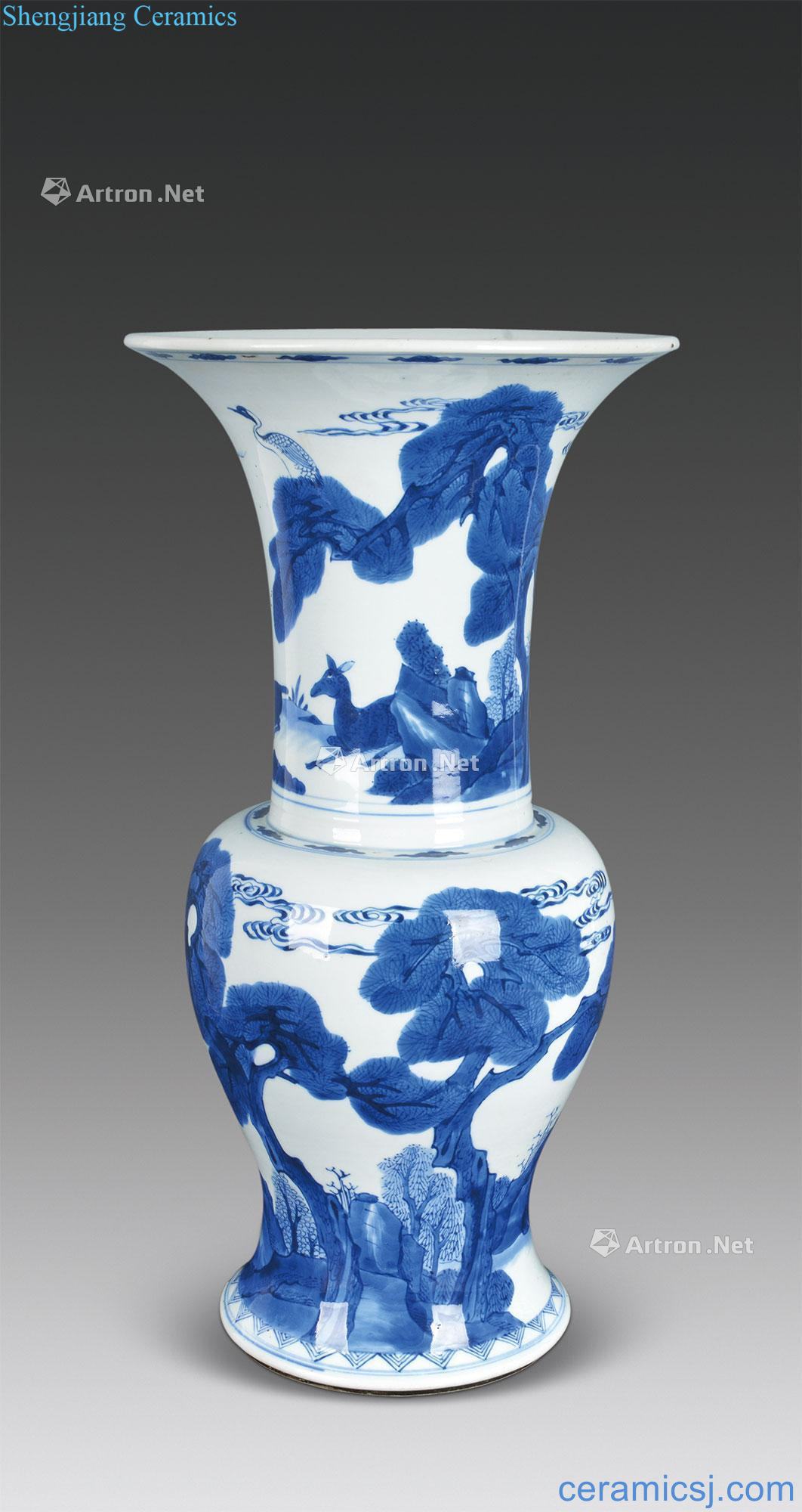 The qing emperor kangxi Blue and white crane deer with spring PND tail-on statue