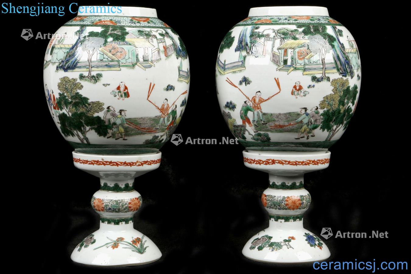 In the late qing famille rose porcelain lanterns (a)