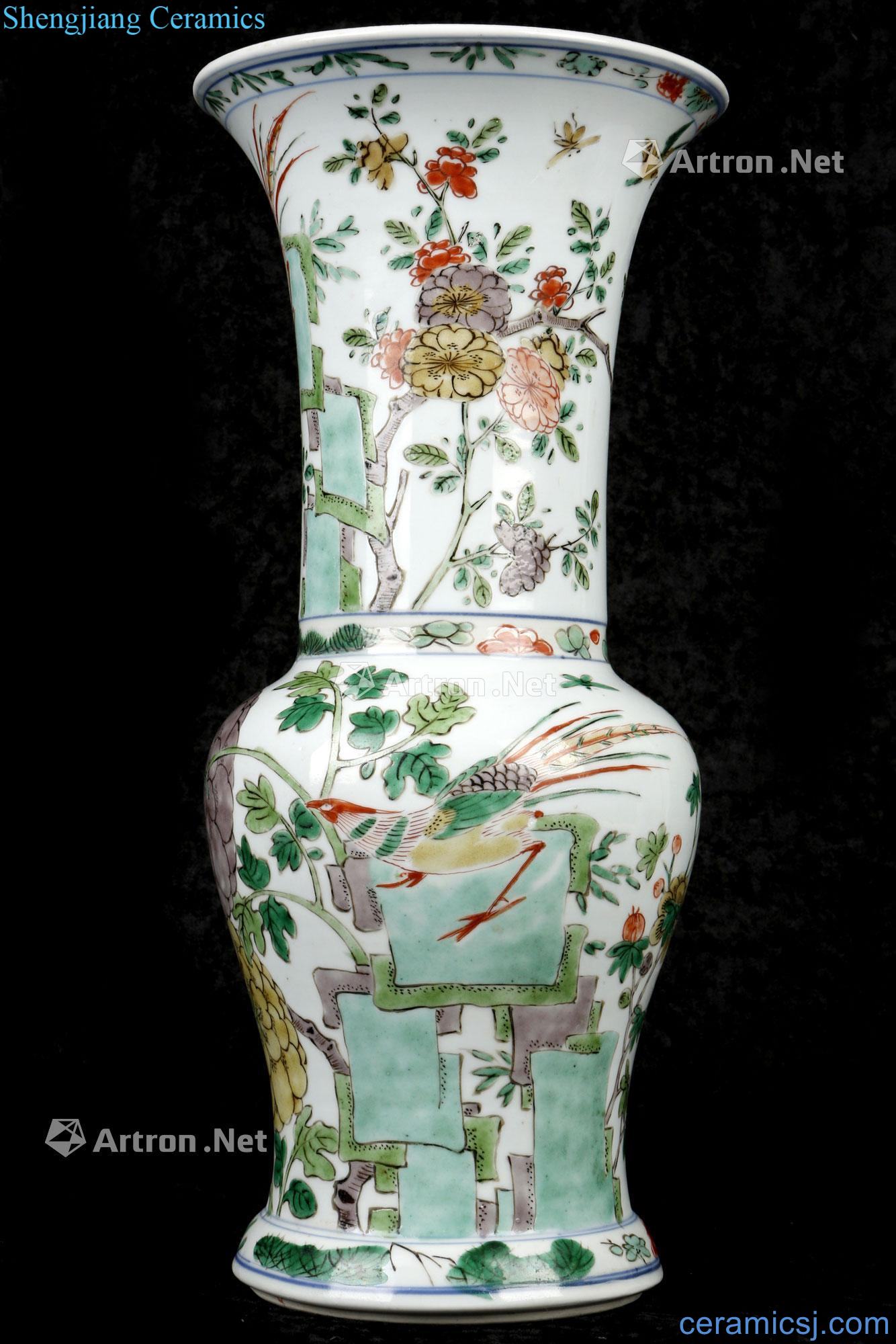 Kangxi figure PND tail-on bottles of colorful flowers and birds