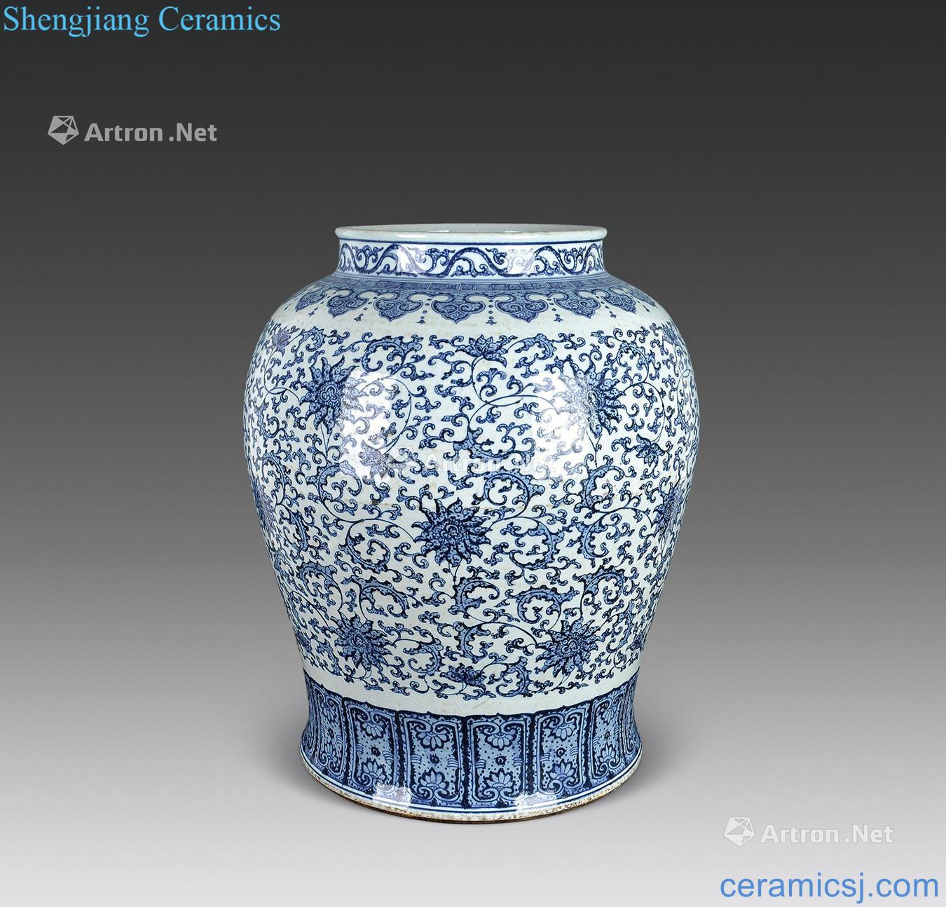 Qing qianlong Blue and white lotus flower big pot