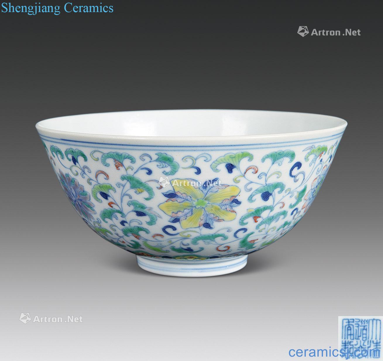 Qing daoguang Dou colors branch flowers green-splashed bowls