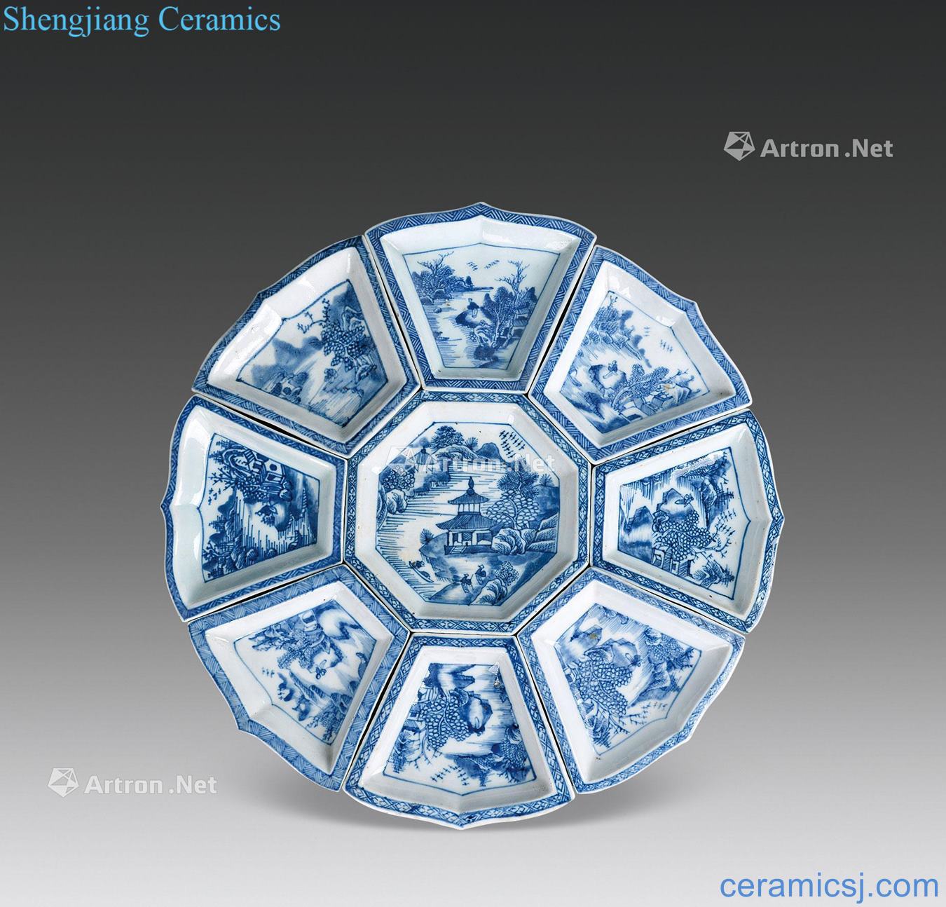 Qing daoguang Blue and white landscape grain saving plate (nine)