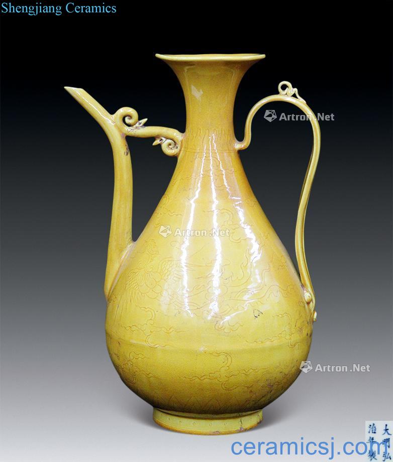 Ming hongzhi Yellow glaze shadow grain pot