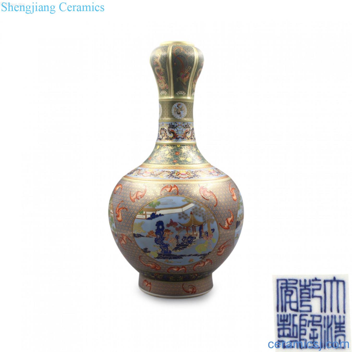 Qianlong tian fu medallion on colored enamel kam xuan wen garlic bottle (with certificate)