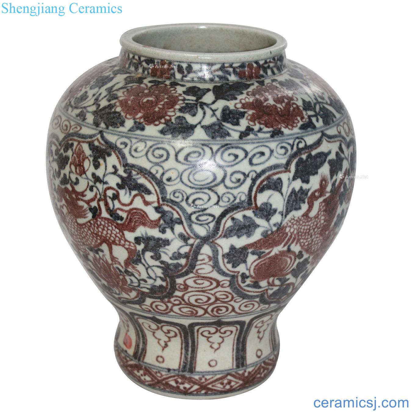 The yuan dynasty Blue and white youligong tangled branches large pot of flowers
