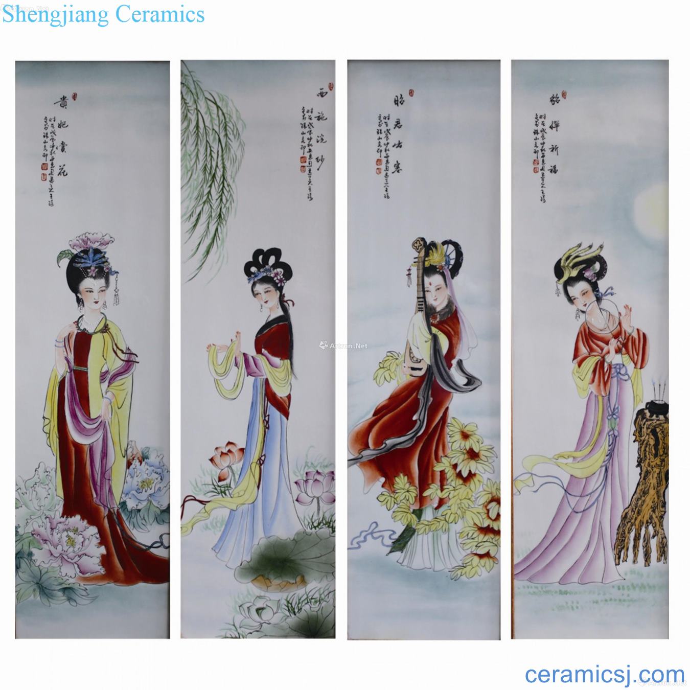 Wang famille rose porcelain plate painting the four most beautiful women