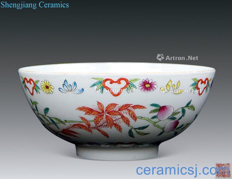Qing jiaqing pastel peach flowers green-splashed bowls