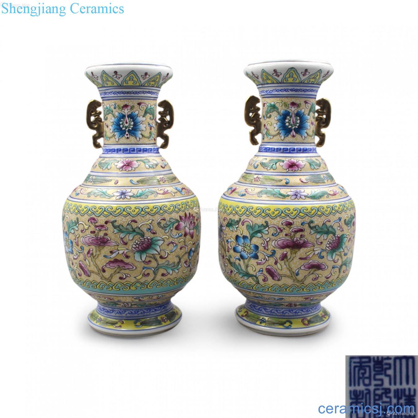 Paragraph qianlong pastel colour flower grain double ears