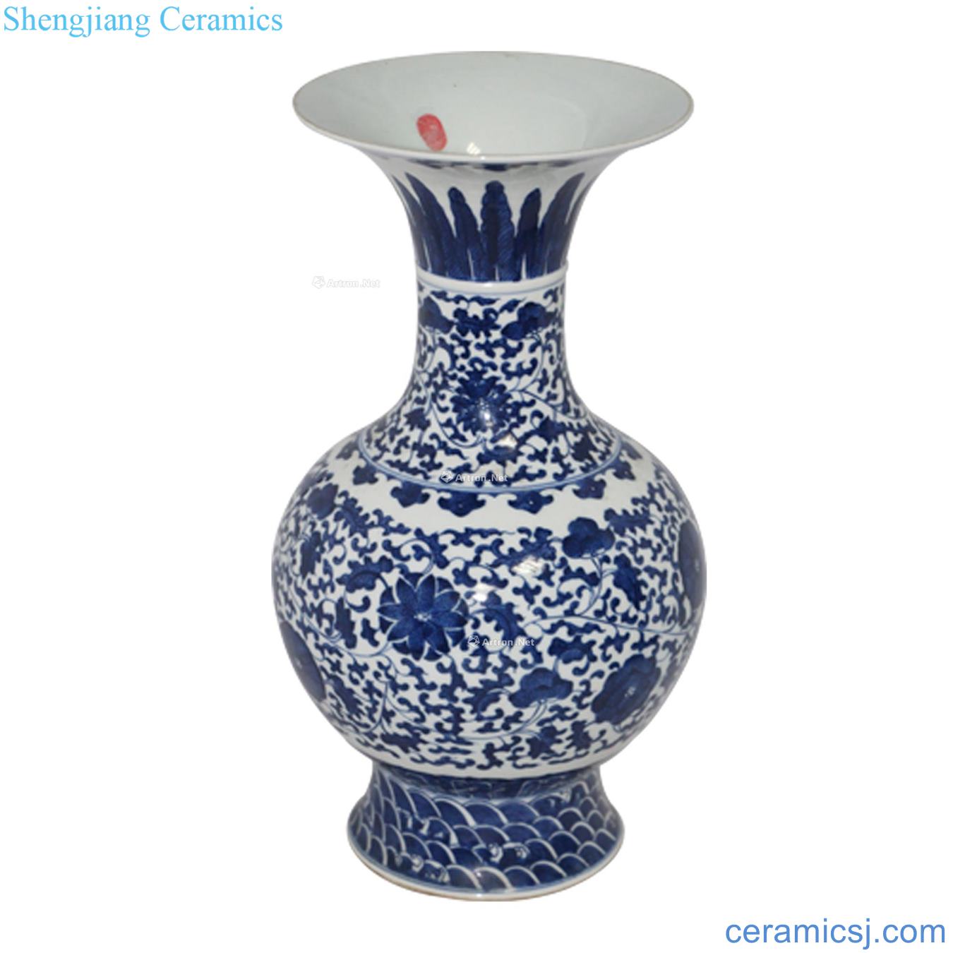 In the qing dynasty Qianlong blue and white flower grain left buccal bottle around branches