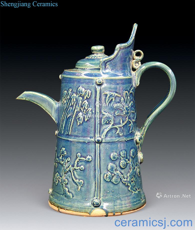 yuan The blue glaze embossment pattern section pot