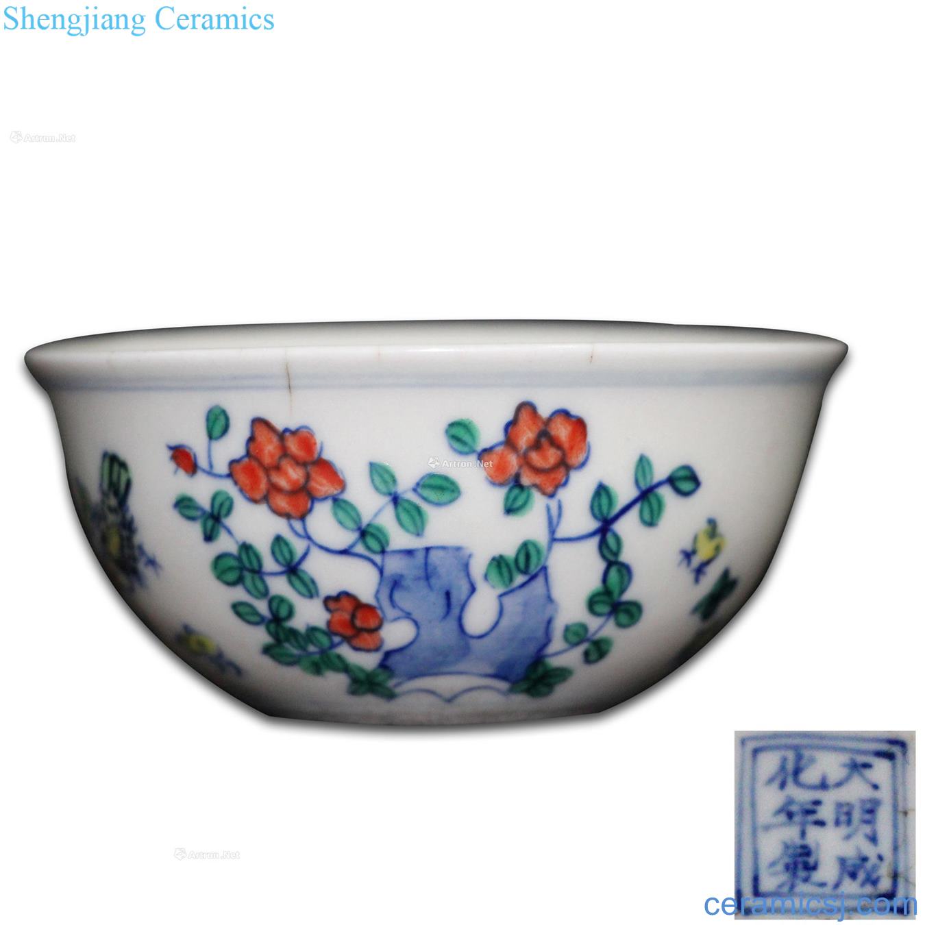 Ming dynasty color bucket cylinder cup chicken