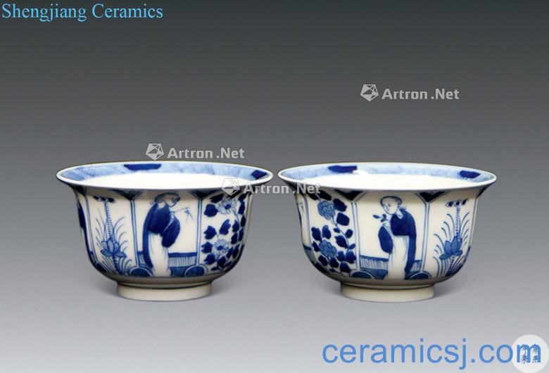 The qing emperor kangxi Blue and white flower character cup (a)