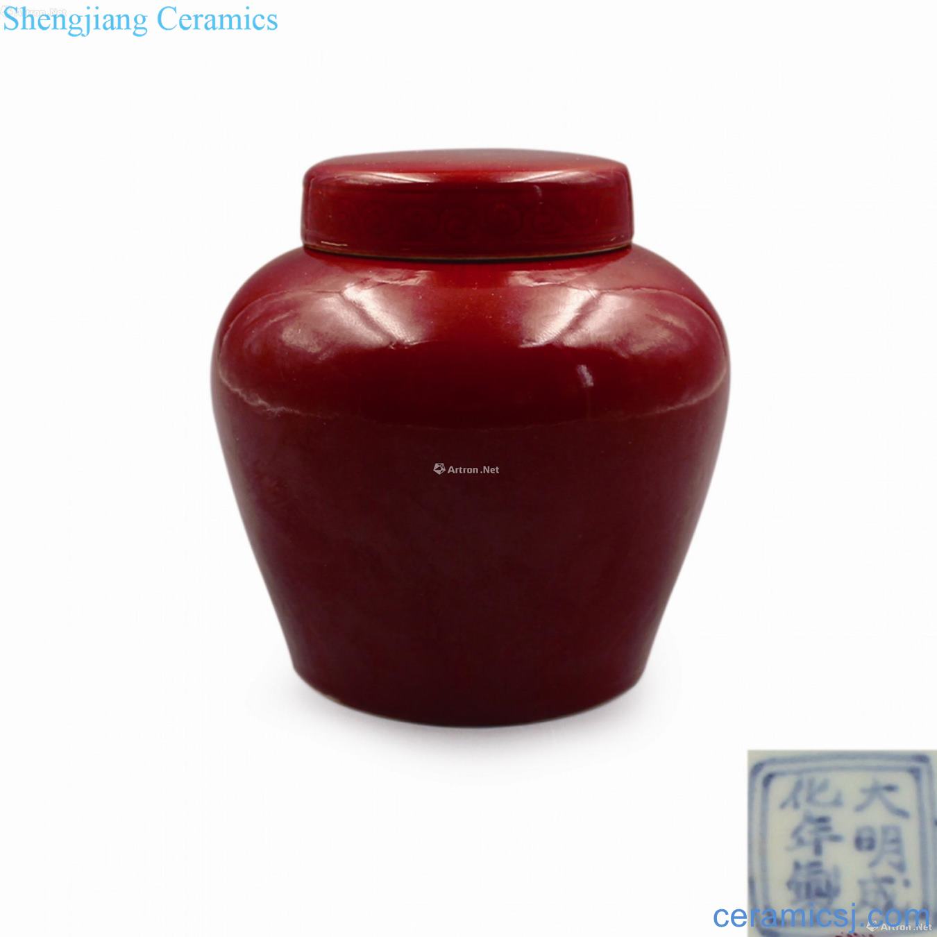 Ming chenghua years Chinese red dark moment longfeng lines cover tank