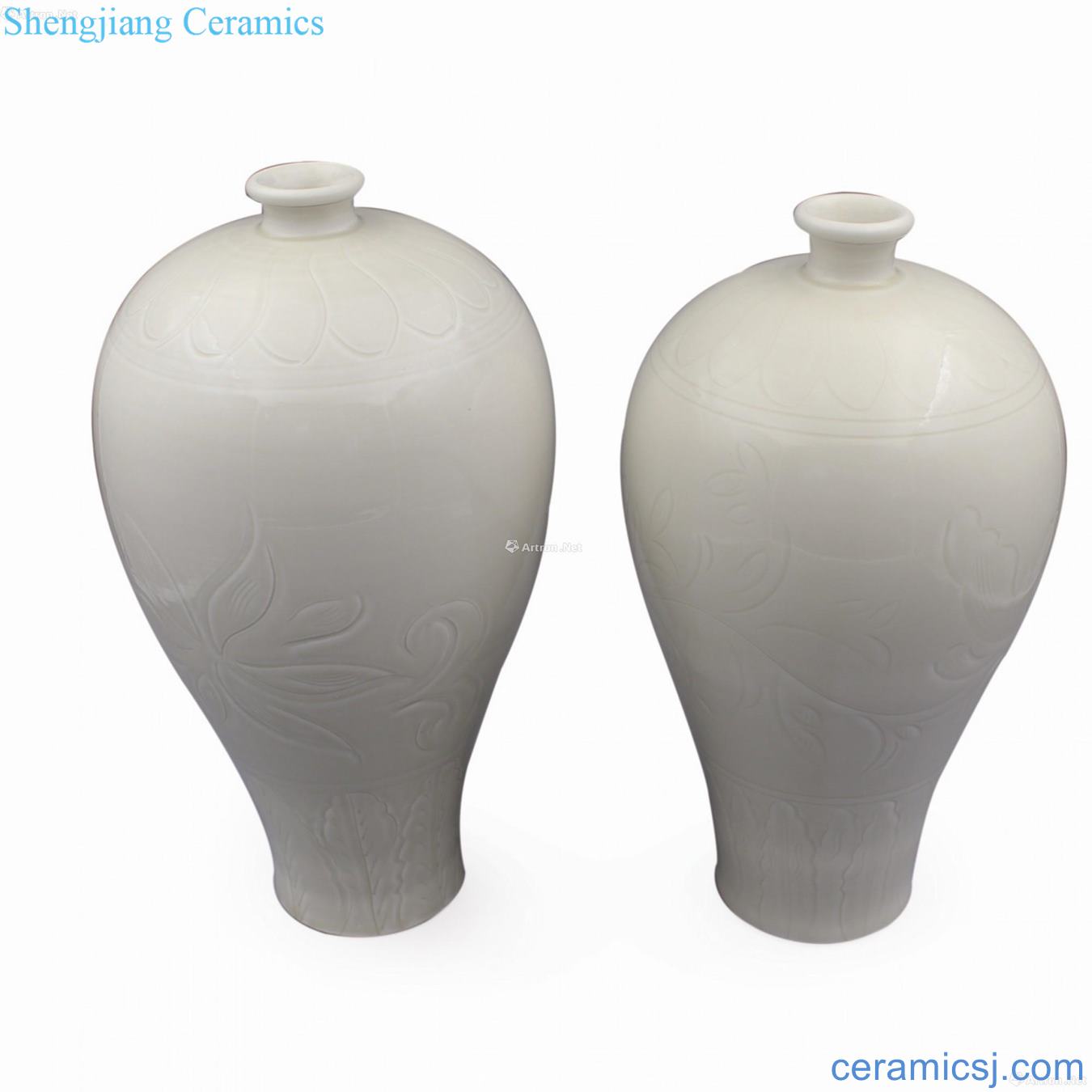 Kiln white glazed carved plum bottle (with certificate)